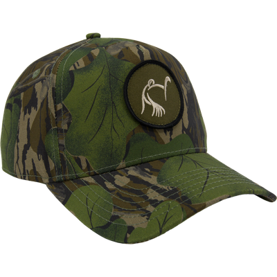 LOST Hat X Ol Tom Easy 5-Panel Circle Cap with camo pattern and insect motif patch, ideal for turkey hunting, in a comfortable cotton-poly blend snapback style.