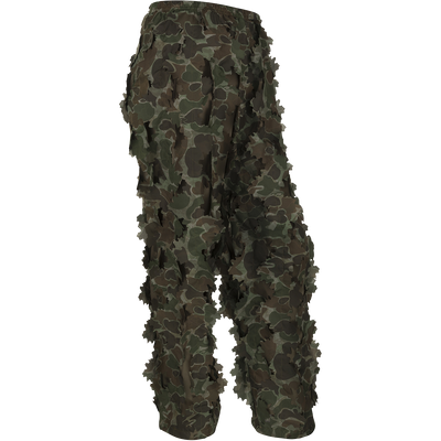 3D Leafy Pant: Lightweight, breathable camo pants with a 3D leafy pattern for turkey hunting. Made of 100% polyester with zippered pass-through pockets.