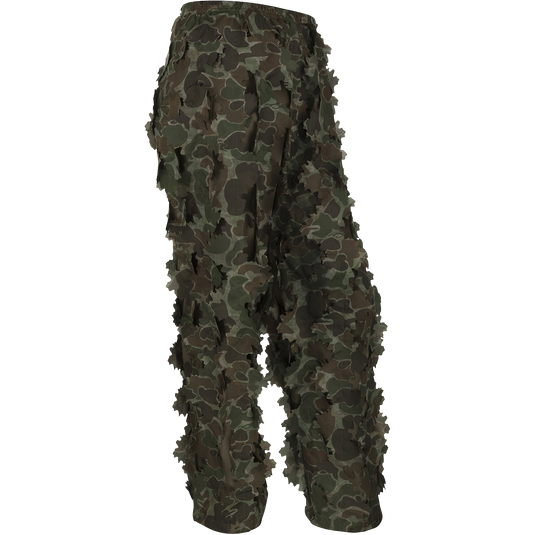3D Leafy Pant: Lightweight, breathable camo pants with a 3D leafy pattern for turkey hunting. Made of 100% polyester with zippered pass-through pockets.