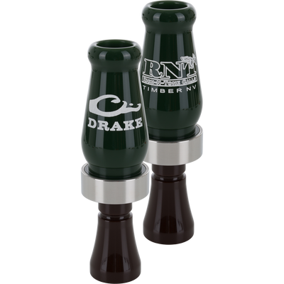 Limited Edition Drake x RNT Duck Call with dark-green acrylic barrel and brown mouthpiece, designed for versatile duck vocalizations and enhanced hunting performance.