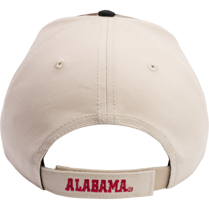 Alabama Max-7 Twill Cap from Drake Waterfowl: Structured 6-panel cap in Realtree Max 7 Camo pattern. Features embroidered college logo, X-Peak visor, and adjustable closure. Ideal for hunting and outdoor enthusiasts.