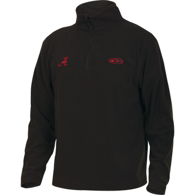 Alabama Camp Fleece 1/4 Zip Pullover, featuring a red University of Alabama logo, designed for cooler days with moisture-wicking and anti-pill properties.