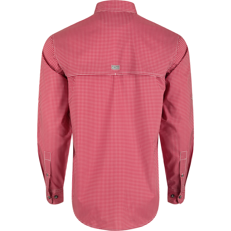 Alabama Frat Gingham Long Sleeve Shirt, a classic fit with hidden button-down collar, vented cape back, and adjustable roll-up sleeves.