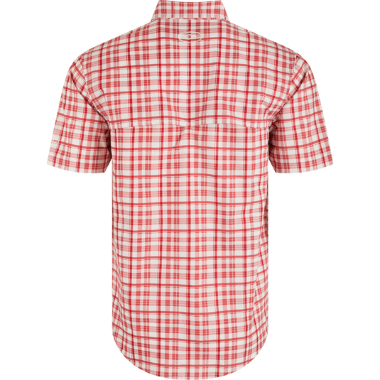 Alabama Hunter Creek Windowpane Plaid Short Sleeve Shirt, a lightweight polyester shirt with built-in cooling, stretch, and sun protection.