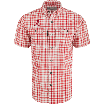 Alabama Hunter Creek Windowpane Plaid Shirt, a lightweight, moisture-wicking shirt with hidden button-down collar and vented cape back.