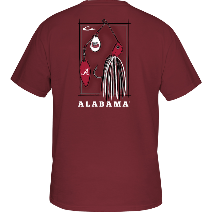 Alabama Drake Lure T-Shirt with school logo on pocket and spinnerbait fishing lure graphic on back