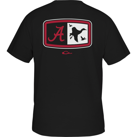 Alabama Drake Badge T-Shirt with logo and birds on the back. Lightweight and comfortable for game day activities. Pocket on the front.