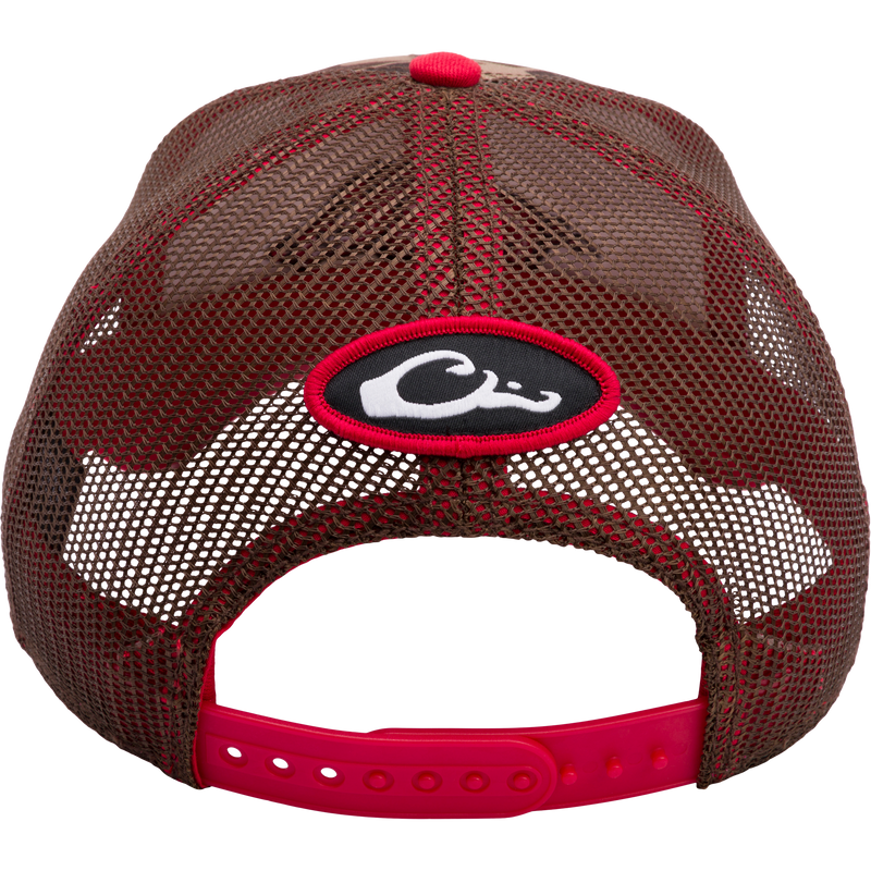 Arkansas Old School Cap featuring exclusive Old School Original Camo pattern, structured 6-panel crown, X-Peak visor, and embroidered 3D college logo. Mesh back panels, adjustable snap-back closure.