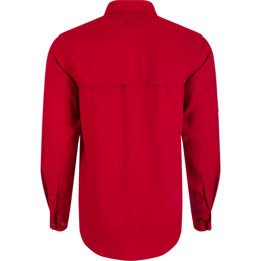 Arkansas Frat Dobby Long Sleeve Shirt, lightweight polyester with hidden collar, vented back, and adjustable sleeves.