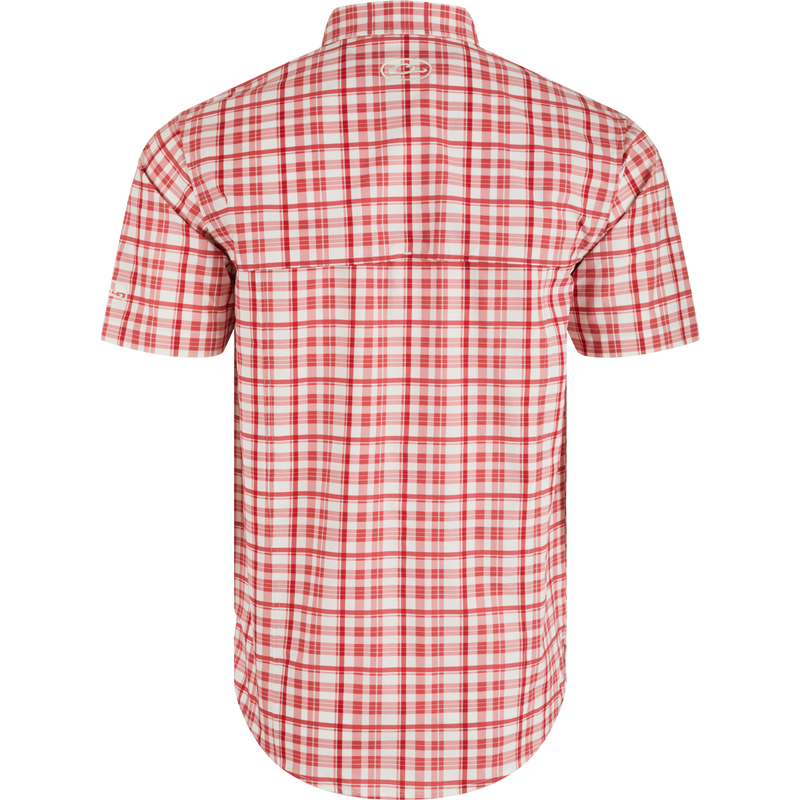 Arkansas Hunter Creek Windowpane Plaid shirt with hidden collar, vented back, and chest pockets. Lightweight, moisture-wicking, and UPF30.