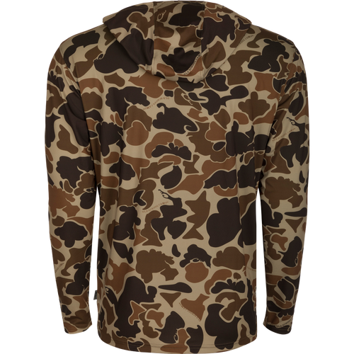 Texas A&M Performance Long Sleeve Camo Hoodie, featuring a versatile camouflage pattern and exceptional functionality for all weather conditions.