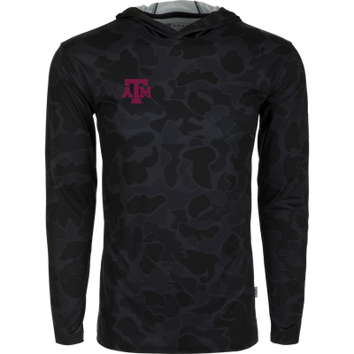 Texas A&M Performance Long Sleeve Camo Hoodie - Lightweight, breathable, and moisture-wicking hoodie with UPF 50 sun protection. Ideal for all weather conditions.