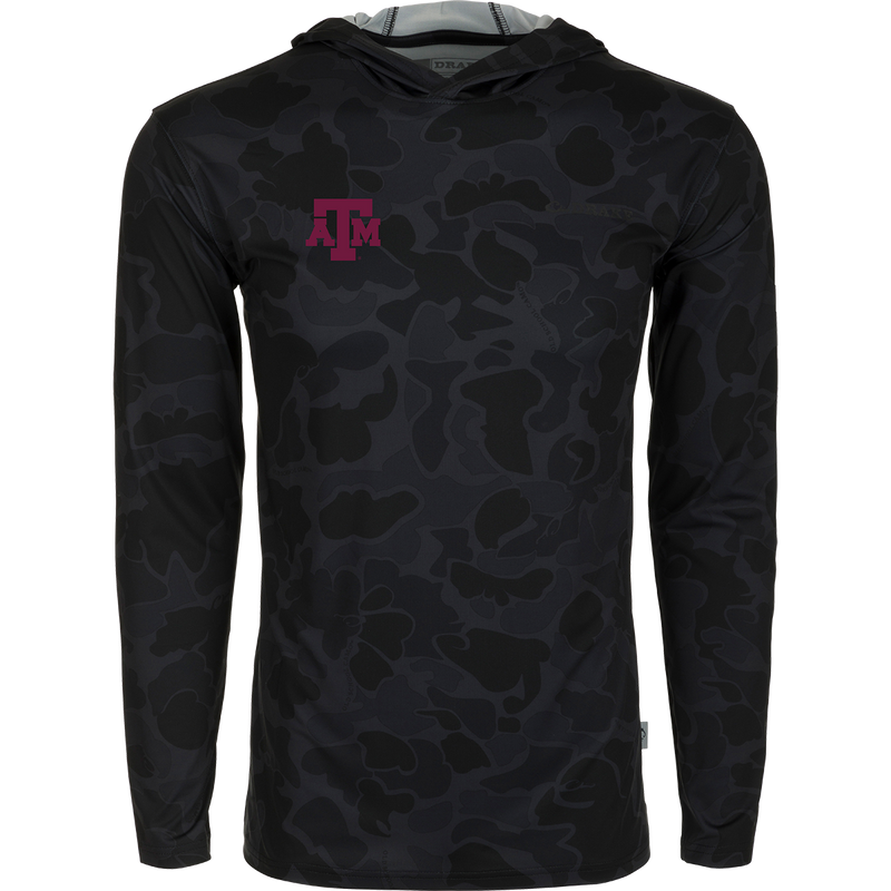 Texas A&M Performance Long Sleeve Camo Hoodie - Lightweight, breathable, and moisture-wicking hoodie with UPF 50 sun protection. Ideal for all weather conditions.