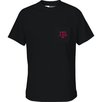 Texas A&M Black Lab T-Shirt: A cotton/poly blend tee with a black lab head scene on the back, featuring your school's logo, name, and 