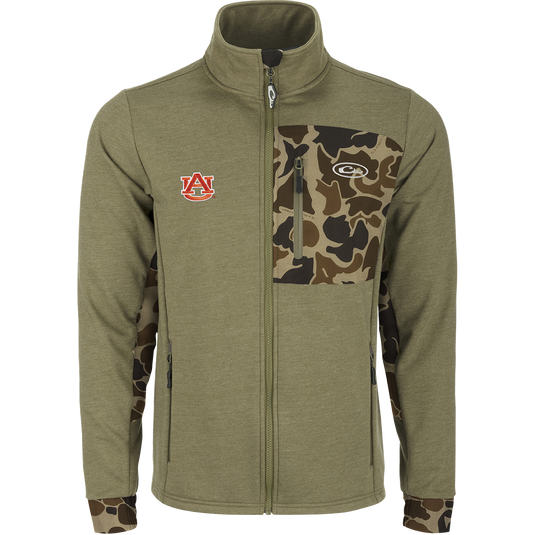Auburn Hybrid Windproof Jacket: Mid-weight camouflage jacket with functional left chest pocket and windproof laminate. Perfect for cool days.