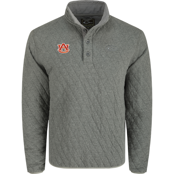 Auburn Delta Quilted 1/4 Snap Sweatshirt - A midweight, brushed BCI cotton sweatshirt with a logo, 4-button placket, and elastic cuff and hem.