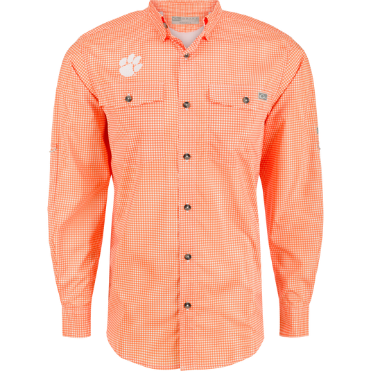 Clemson Drake The Frat Gingham Long Sleeve Shirt Orange Medium Clemson Drake The Frat Gingham Long Sleeve Shirt Orange Medium