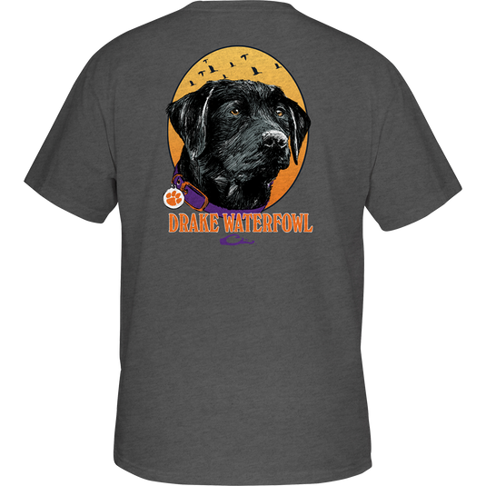 Clemson Drake Lab T-Shirt featuring a grey shirt with a dog logo pocket.