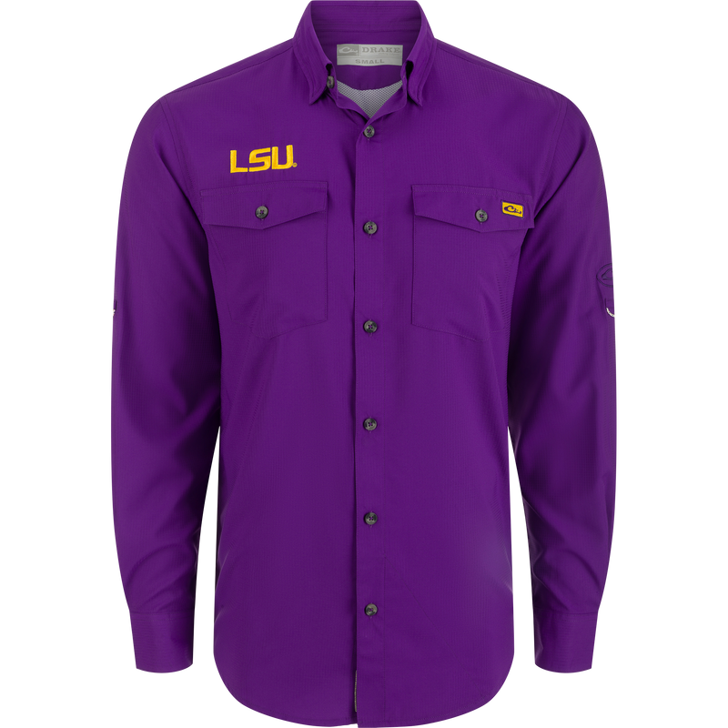lsu women's dress shirts Drake Waterfowl LSU Frat Dobby Long Sleeve Shirt