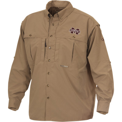 Mississippi State Wingshooter's Shirt L/S with embroidered M STATE logo, front flap pockets, and ventilation features; ideal for game day and outdoor activities.