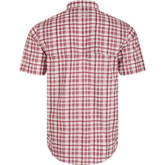 Mississippi State Hunter Creek Windowpane Plaid Shirt, featuring a back view with hidden button-down collar and vented cape back.