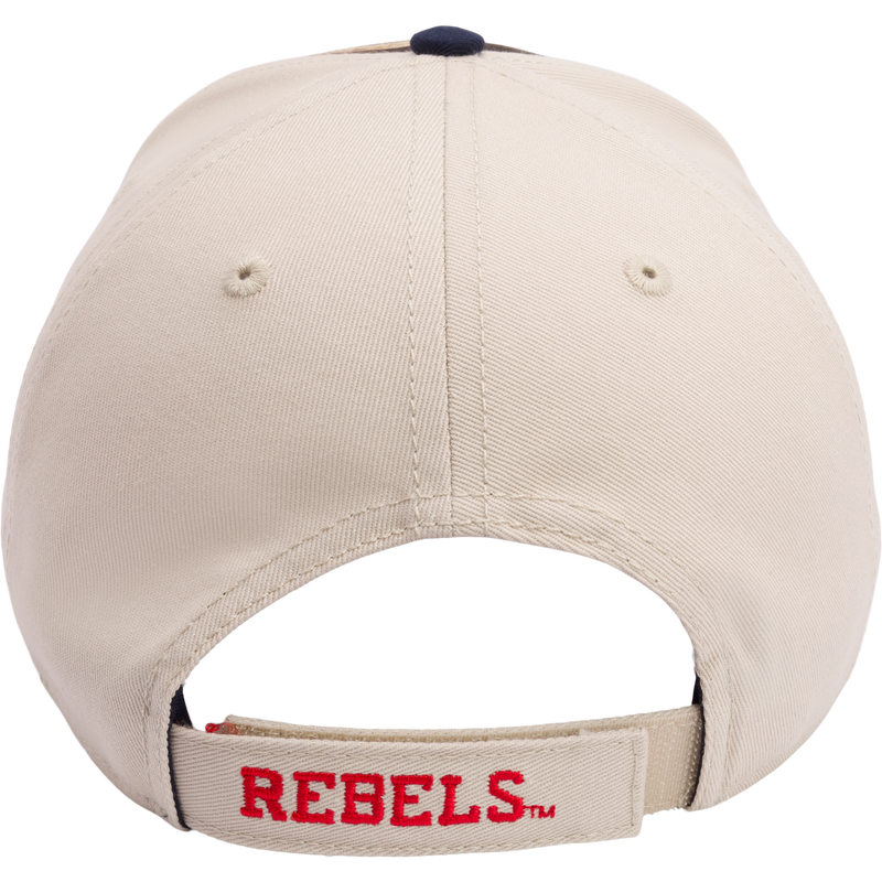 Structured Ole Miss Max-7 Twill Cap with Realtree Max 7 Camo pattern. Six-panel design, embroidered college logo, X-Peak visor, adjustable closure. Ideal for hunting and casual wear.