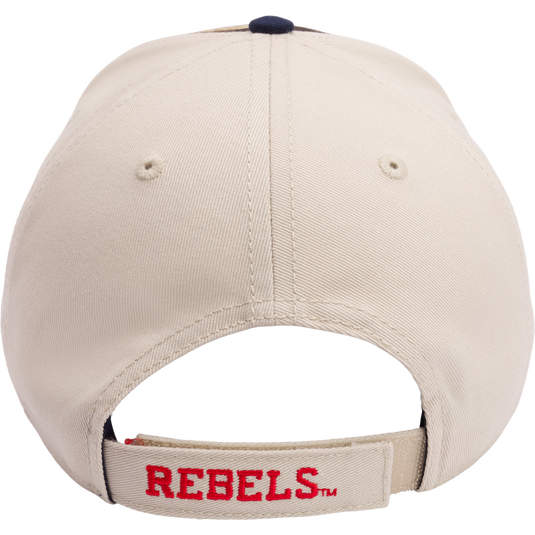 Structured Ole Miss Max-7 Twill Cap with Realtree Max 7 Camo pattern. Six-panel design, embroidered college logo, X-Peak visor, adjustable closure. Ideal for hunting and casual wear.