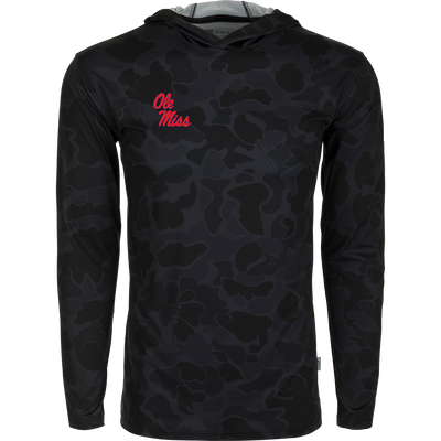 A versatile Ole Miss Performance Long Sleeve Camo Hoodie with exceptional functionality and performance features. Lightweight, moisture-wicking, and quick-drying fabric with UPF 50 sun protection. Perfect for all-year wear in various weather conditions.