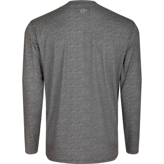 Ole Miss Performance Heather Long Sleeve Crew, a lightweight, moisture-wicking, and breathable grey shirt with UPF 50 sun protection. Ideal for all-year wear.