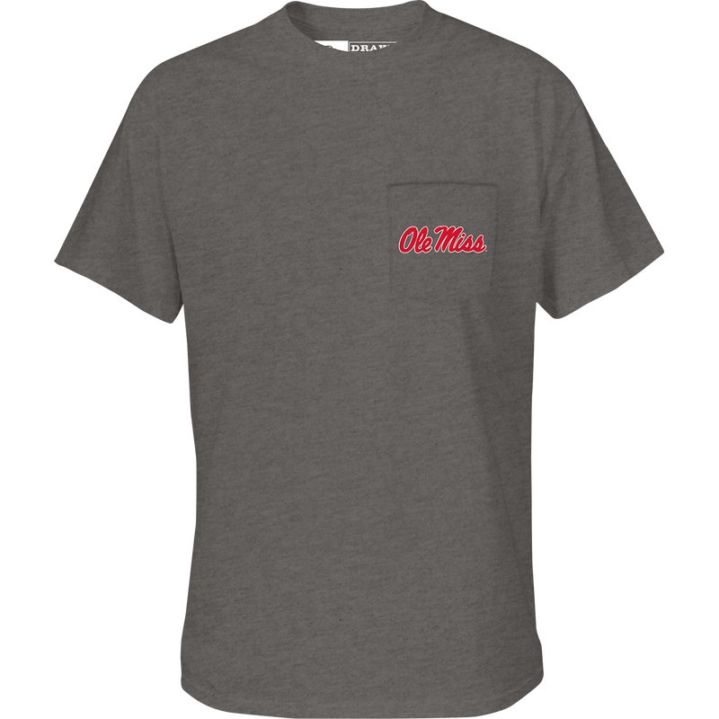 Ole Miss Drake Tailgate T-shirt with school logo pocket on the front