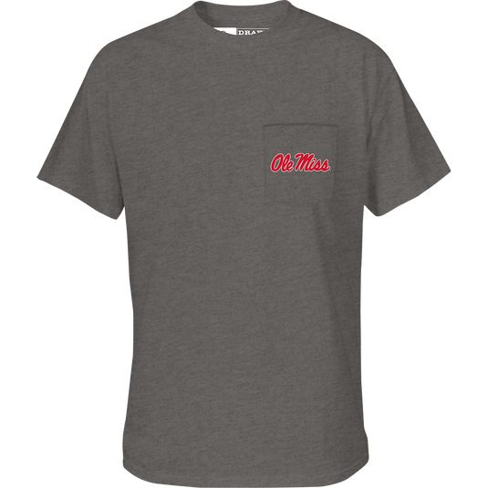 Ole Miss Drake Tailgate T-shirt with school logo pocket on the front