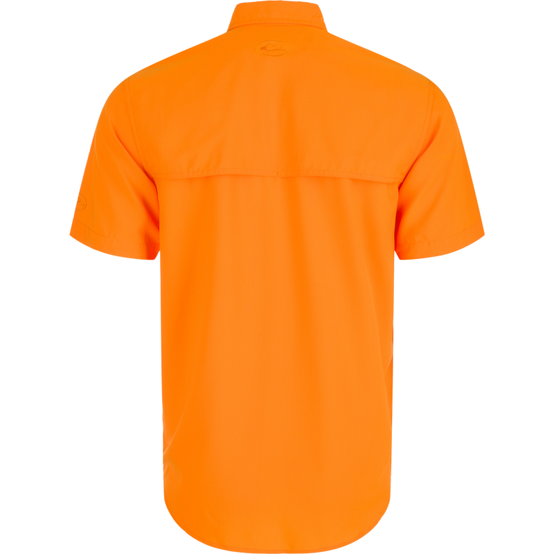 Tennessee Frat Dobby Solid Short Sleeve Shirt - Back view of an orange shirt with hidden button-down collar, vented cape back, and two button-through flap chest pockets.