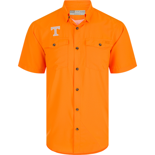 Tennessee Frat Dobby Solid Short Sleeve Shirt: A performance shirt with hidden collar, vented back, and chest pockets.