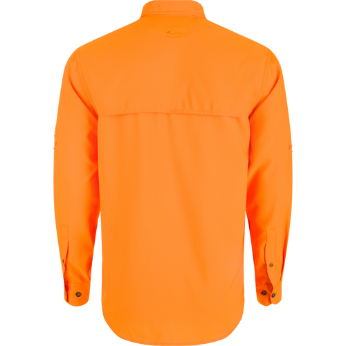 Tennessee Frat Dobby Solid Long Sleeve Shirt, back view, with hidden button-down collar, vented cape back, and two chest pockets.