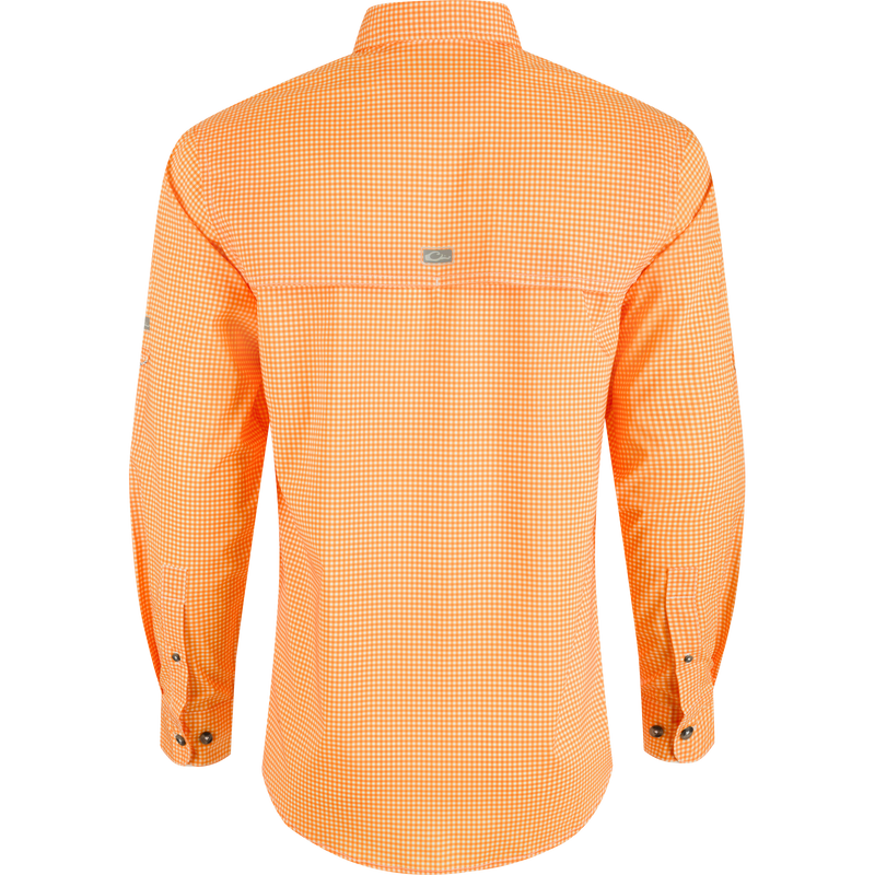 Tennessee Frat Gingham Long Sleeve Shirt, lightweight performance fabric with hidden button-down collar and vented cape back.