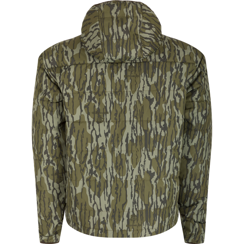 MST Waterfowl Pursuit Synthetic Full Zip Jacket with Hood - A lightweight, camouflaged jacket with synthetic down insulation. Versatile design for cold hunts or chilly nights in camp. Adjustable waist, insulated hood, and slash pockets.