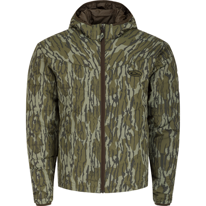 MST Waterfowl Pursuit Synthetic Full Zip Jacket with Hood - A versatile, lightweight jacket with synthetic down insulation. Perfect for cold hunts or chilly nights in camp. Features adjustable waist, insulated hood, and slash pockets.