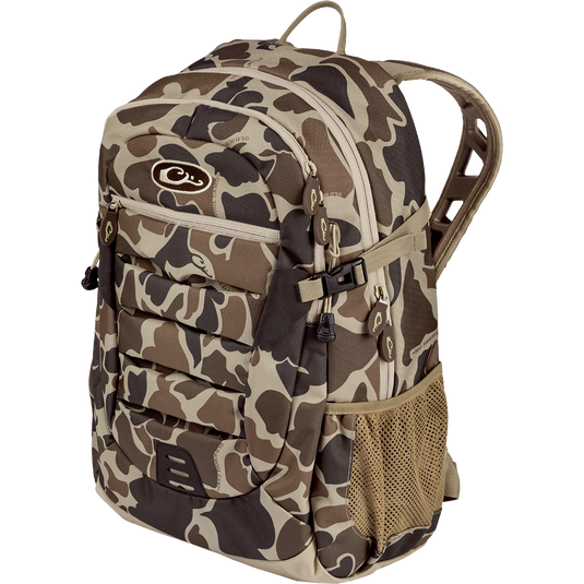 A rugged Camo Daypack by Drake Waterfowl, ideal for versatile use from