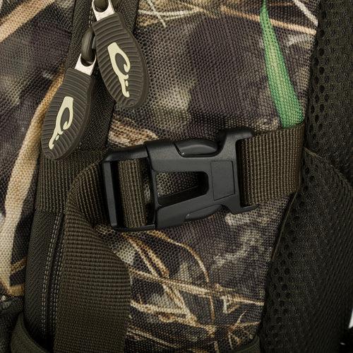 A close-up of the Vertical Zip Daypack, showcasing its rugged design and functional features. Perfect for hunting, travel, or everyday use.