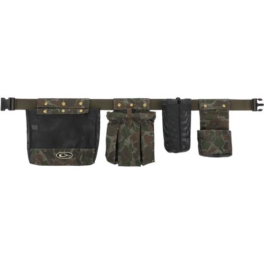Wingshooter's Dove Belt with game bag, shell bag, gun rest, and water bottle pocket for convenient hunting.