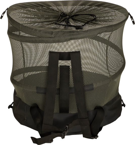 Large Stand-Up Decoy Bag 2.0: A durable black and green bag with a spiral coil spring to hold it open. Perfect for loading and unloading decoys.