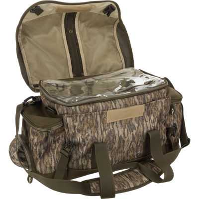 Large Blind Bag with a camouflage pattern, zipper, and multiple pockets for organizing gear. Waterproof and durable construction. Adjustable strap.