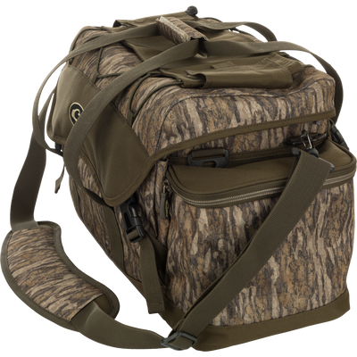 Large Blind Bag: A camouflage bag with straps, loaded with 18 pockets for organizing gear. Waterproof, durable, and abrasion-resistant. Adjustable shoulder strap. Dimensions: 18