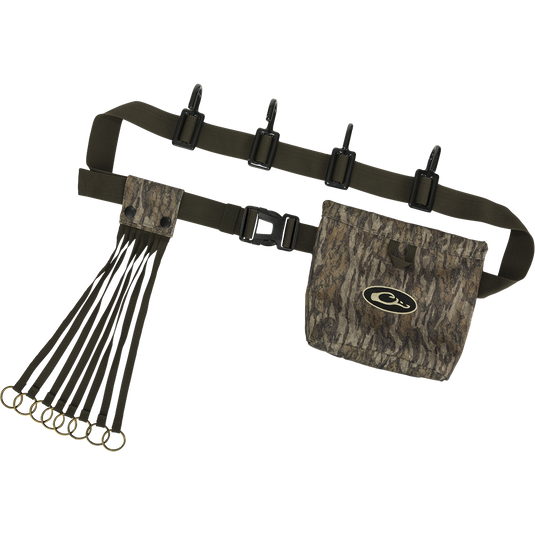 Ultimate Timber Strap: A belt with a bag and metal clips for storage and accessibility during timber hunts. Adjustable tree strap extends to 72