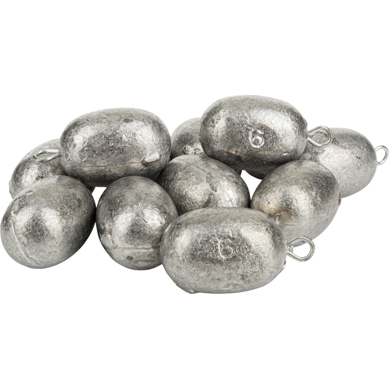 Texas Rig Egg Weights - 12 Pack: Oval and round lead weights in various sizes. Ideal for hunting and fishing. Final Sale.