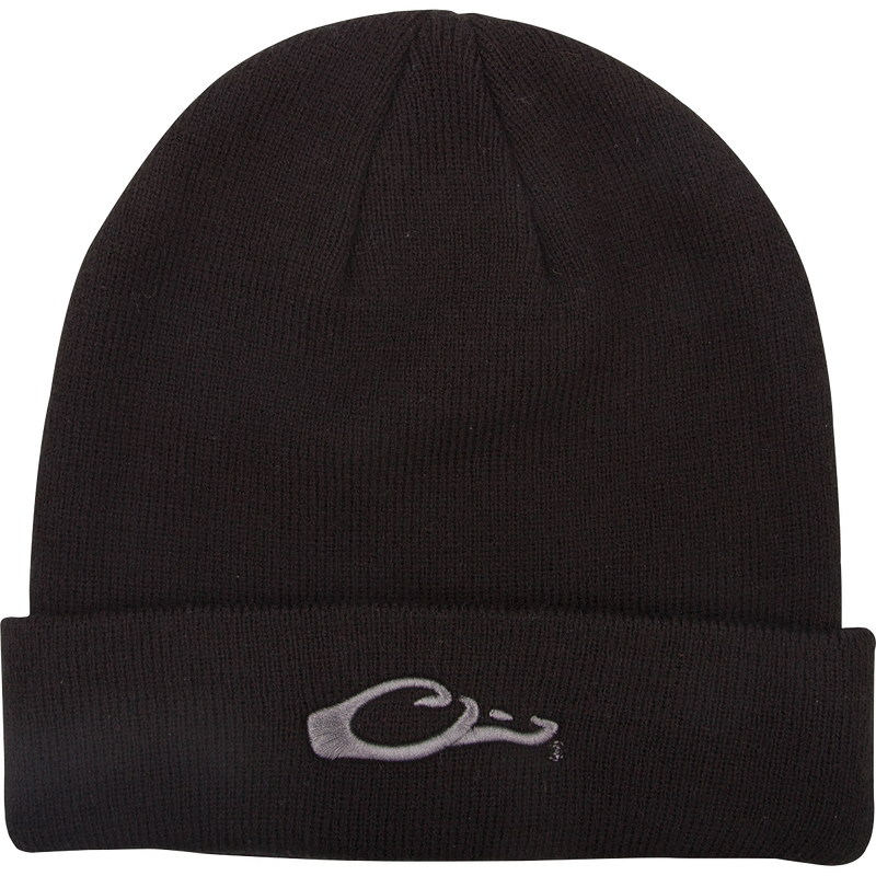 LST Rib-Knit Stocking Cap: A black beanie with an embroidered Drake 