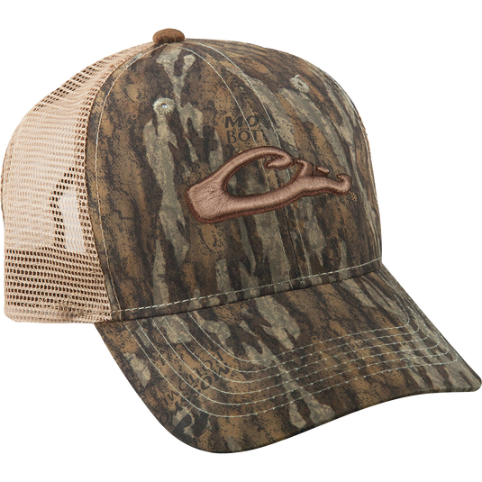 6-Panel Camo Mesh-Back Cap with Drake "duck head" logo. 100% cotton, low-profile construction, structured front panels, secure hook & loop closure. Comfortable and stylish headgear.