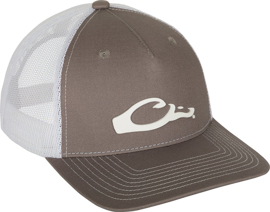 Drake 5 Panel Slick Logo Cap, a stylish trucker mesh-back hat with a bold duck head logo. Breathable and comfortable, perfect for everyday wear.
