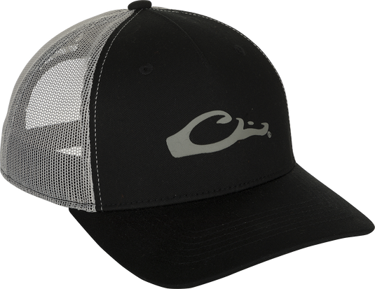 Drake 5 Panel Slick Logo Cap - A classic trucker mesh-back hat with a bold Drake head logo. Stylish, breathable, and comfortable for everyday wear.