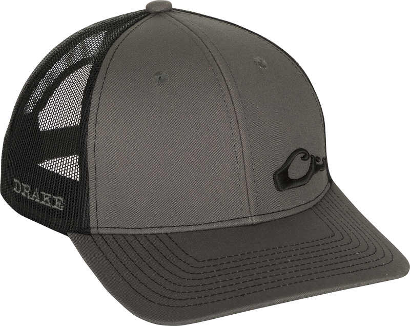 Enid Mesh Back Cap with Drake head logo in lower corner, a classic trucker cap style with 6-panel construction and adjustable snapback.